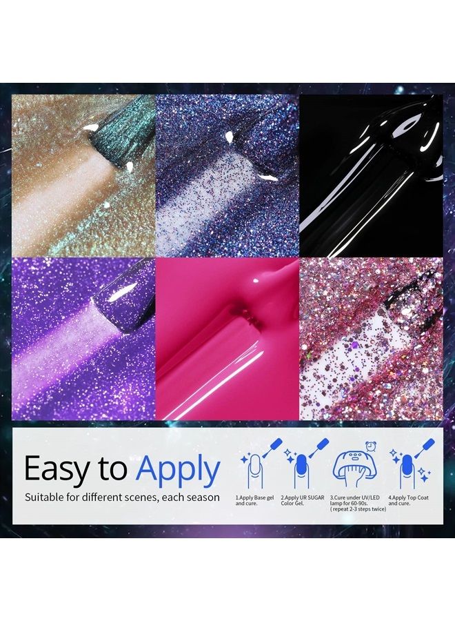 UR SUGAR Glitter Gel Nail Polish Set, 6 Colors Glitter 9D Cat Magnetic Black Nail Polish Color Changing Gel Polish Kit Hot Pink Purple Gold Colors Soak Off Gel Nails Kit Manicure Gift for Women - Image 5