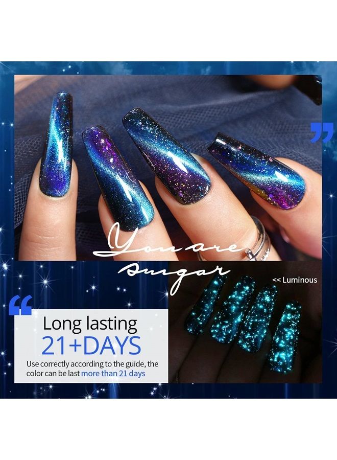 UR SUGAR Glitter Gel Nail Polish Set, 6 Colors Glitter 9D Cat Magnetic Black Nail Polish Color Changing Gel Polish Kit Hot Pink Purple Gold Colors Soak Off Gel Nails Kit Manicure Gift for Women - Image 3
