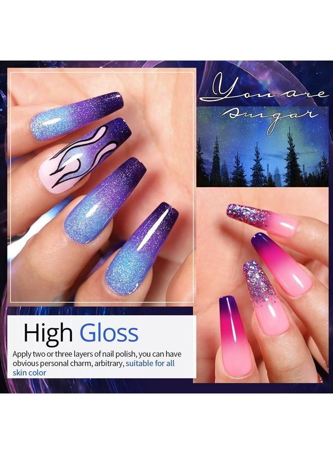 UR SUGAR Glitter Gel Nail Polish Set, 6 Colors Glitter 9D Cat Magnetic Black Nail Polish Color Changing Gel Polish Kit Hot Pink Purple Gold Colors Soak Off Gel Nails Kit Manicure Gift for Women - Image 2