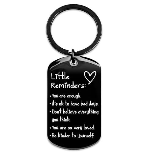 OUMILAN Little Reminders Keychain Inspiration Gifts for Women Men Affirmation Uplifting Mental Health You Are Enough Keyring (Black) - Image 1
