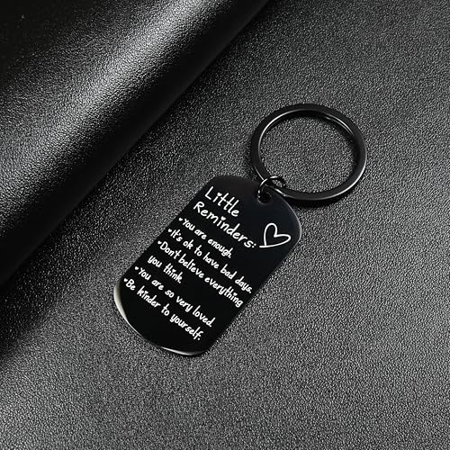 OUMILAN Little Reminders Keychain Inspiration Gifts for Women Men Affirmation Uplifting Mental Health You Are Enough Keyring (Black) - Image 2