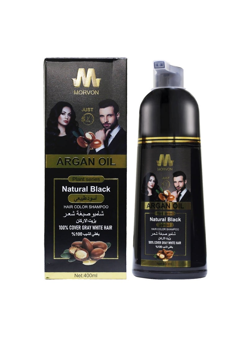 morvon Argan Oil Hair Dye Shampoo Natural Black 400ml - Image 1