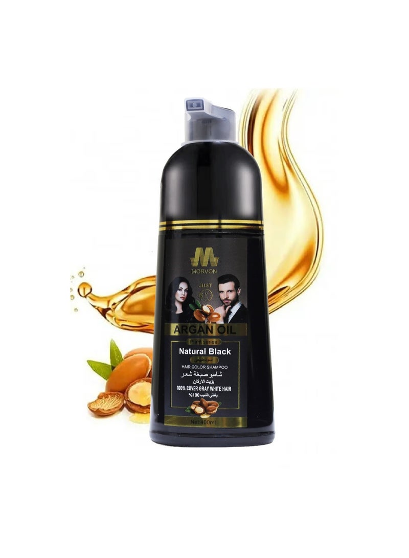 morvon Argan Oil Hair Dye Shampoo Natural Black 400ml - Image 2