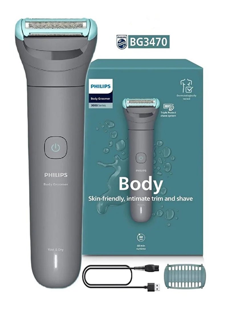 Philips Body Groomer BG3470/15 | Trim & shave body hair | 100% showerproof | Skin-friendly | 2 mm comb | Up to 60 min cordless | Easy to clean grey - Image 2