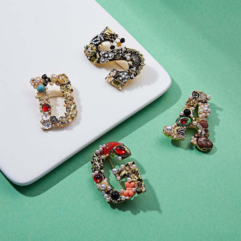 RINHOO Pearl Initial Brooch Pin Crystal A-Z 26 Alphabet Letters Brooch Colorful Enamel Breastpin Pin Jewelry for women Gifts (A) - Image 5