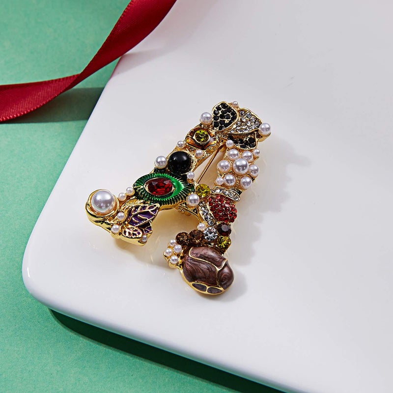 RINHOO Pearl Initial Brooch Pin Crystal A-Z 26 Alphabet Letters Brooch Colorful Enamel Breastpin Pin Jewelry for women Gifts (A) - Image 4