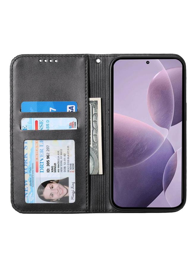 S-TOP Case For Redmi Note 14 4G 163.25mm Global Cubic Grid Calf Texture Magnetic Leather Phone Case - Image 4