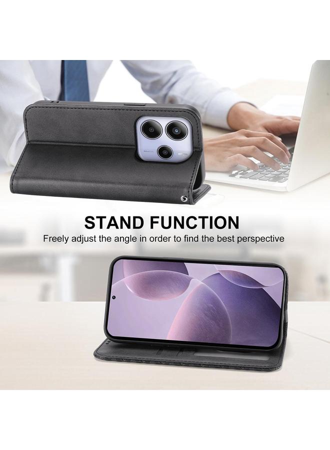 S-TOP Case For Redmi Note 14 4G 163.25mm Global Cubic Grid Calf Texture Magnetic Leather Phone Case - Image 5