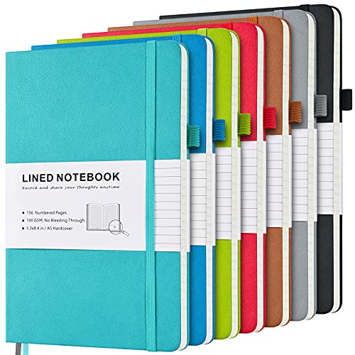 MaleDen 7 Pack Lined Journal Notebook, Hardcover PU Leather Notebook for Men Women, 100 GSM Thick Numbered Pages with Index Content, Inner Pockets, Bookmarks, A5 Ruled Writing Journal Bulk (Multicolor) - Image 1