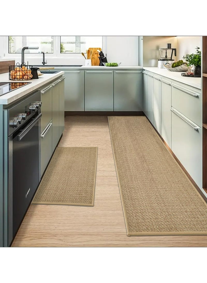 DAMAL Kitchen Floor Mat 2pcs Set, Non-slip Absorbent Natural Rubber Kitchen Carpet For Kitchen Floor, Sink, Corridor, Living Room Balcony, Beige (45*70cm+45*180cm)  - Image 1