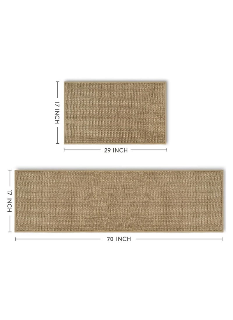 DAMAL Kitchen Floor Mat 2pcs Set, Non-slip Absorbent Natural Rubber Kitchen Carpet For Kitchen Floor, Sink, Corridor, Living Room Balcony, Beige (45*70cm+45*180cm)  - Image 3