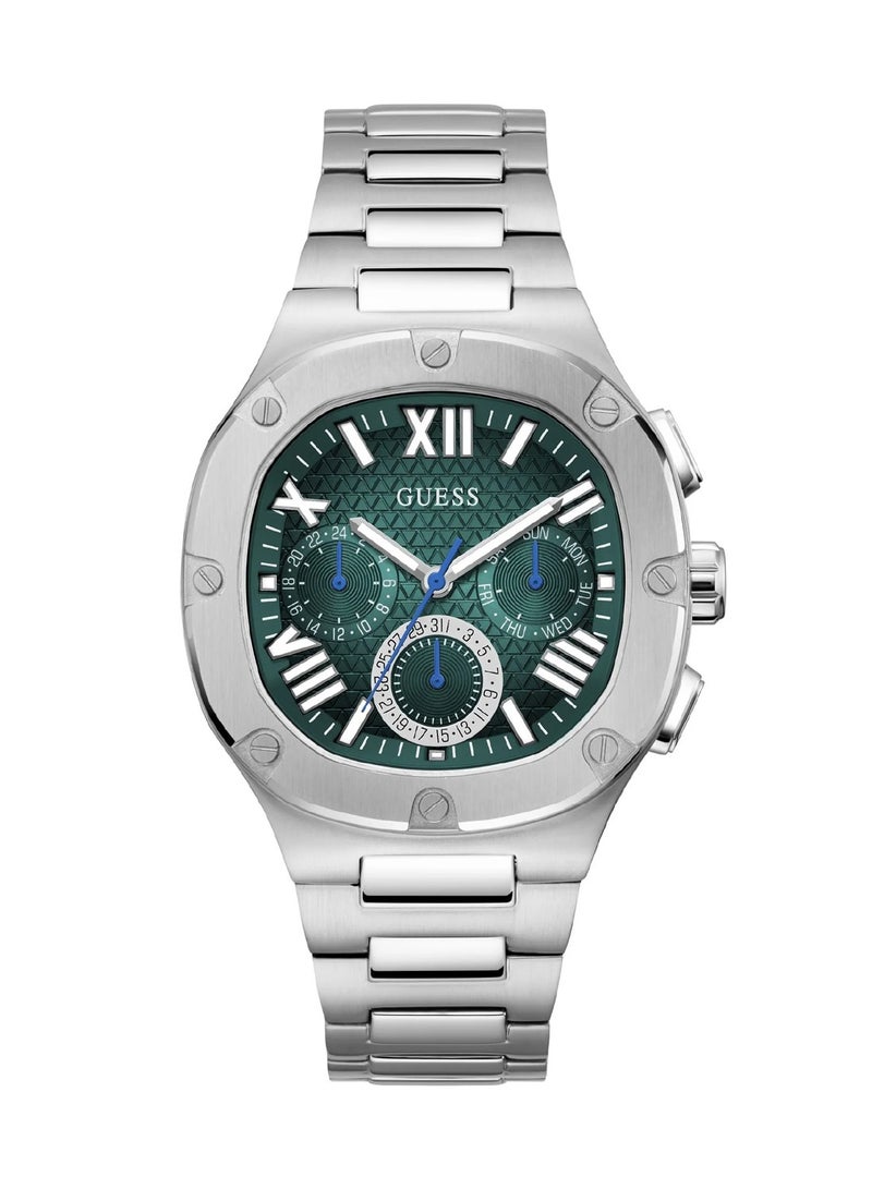 GUESS ساعة هيدلاين للرجال بقرص أخضر حركة كوارتز تناظرية من الفولاذ المقاوم للصدأ GW0572G6- 42mm - Image 1