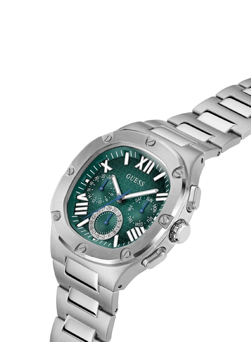 GUESS ساعة هيدلاين للرجال بقرص أخضر حركة كوارتز تناظرية من الفولاذ المقاوم للصدأ GW0572G6- 42mm - Image 2