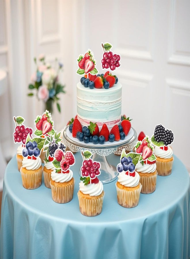 Fangleland 36Pcs Berry Cupcake Toppers Decoration, Colorful Sweet Fruit Themed Cupcake Picks Cake Decorations Birthday Baby Shower Party Supplies for Girls Boy - Image 2