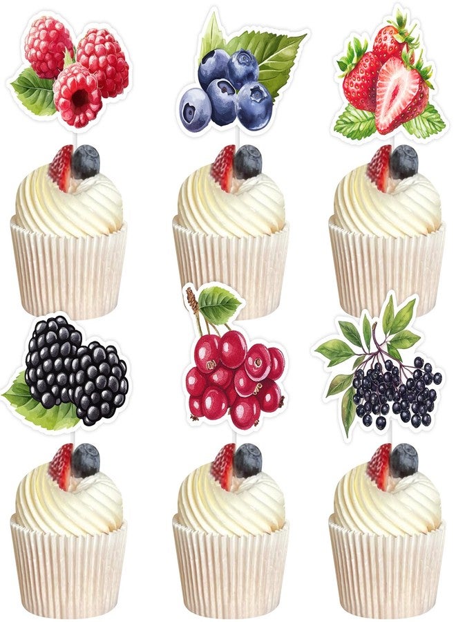 Fangleland 36Pcs Berry Cupcake Toppers Decoration, Colorful Sweet Fruit Themed Cupcake Picks Cake Decorations Birthday Baby Shower Party Supplies for Girls Boy - Image 1