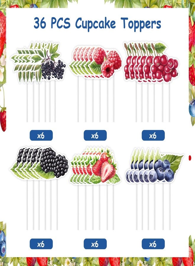 Fangleland 36Pcs Berry Cupcake Toppers Decoration, Colorful Sweet Fruit Themed Cupcake Picks Cake Decorations Birthday Baby Shower Party Supplies for Girls Boy - Image 3