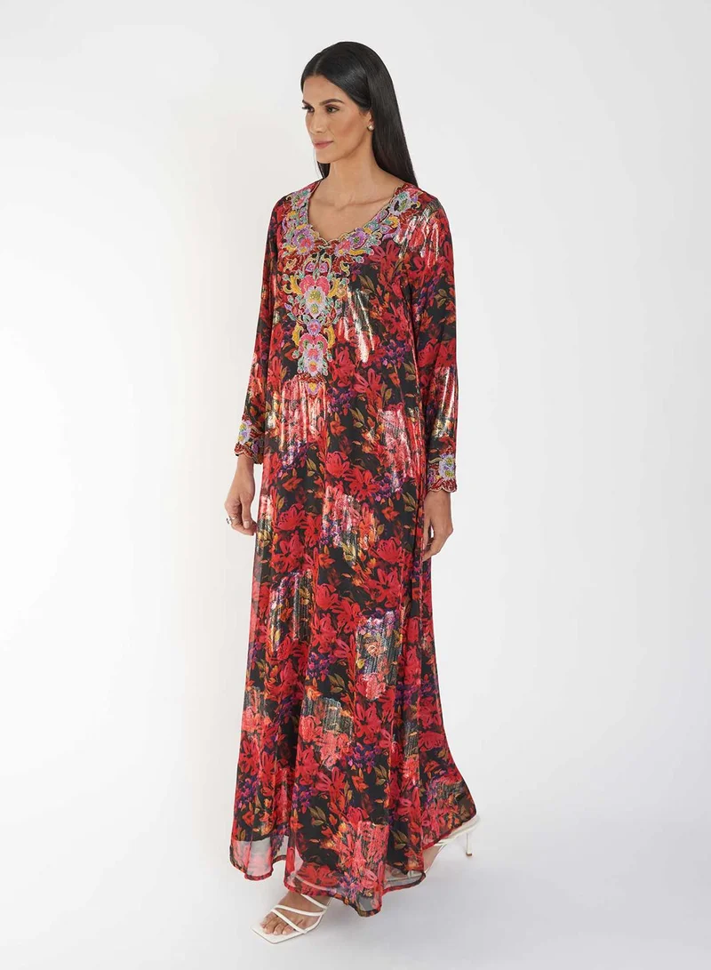 KASHKHA Digital Floral Printed Jalabiya