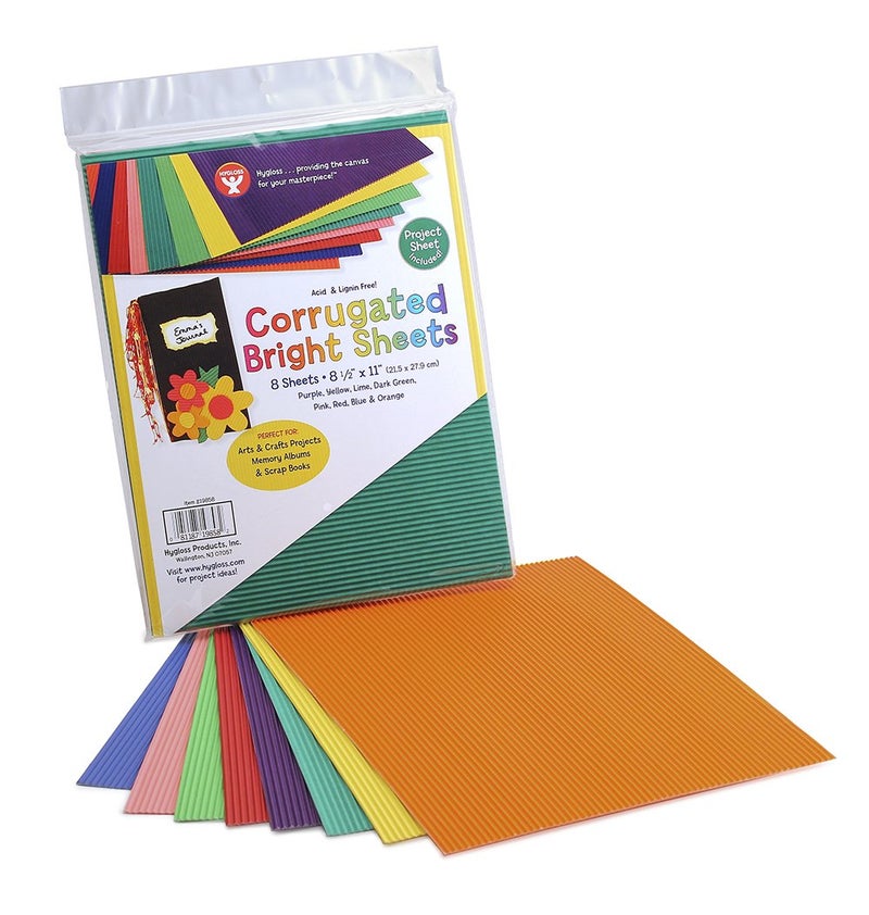 Hygloss Products Corrugated Cardboard in Assorted Colors 85 x 11 Inches Corrugated Bright Sheets 8 Sheets