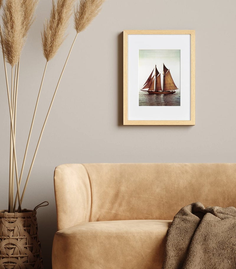 Yaetm 9x12 Oak Picture Frame with Mat for 6x8 Set of 4  Solid Natural Wood Photo Frames with Tempered Glass  9 by 12 Wooden Picture Frames for Horizontal and Vertical Wall Mounting (4 Pack  Oak) - Image 3