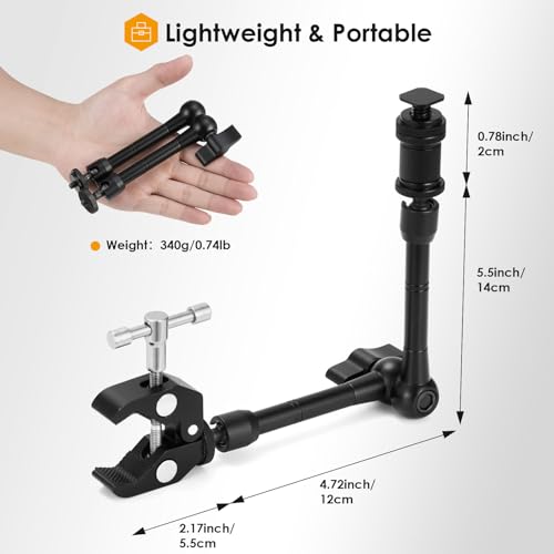 TARION Magic Arm with Super Clamp - 11in/28cm Adjustable Articulating Friction Camera Mount & Clamp with 1/4" and 3/8" Thread for LCD Monitor LED Light Flash Light Phone Action Cam - Image 5