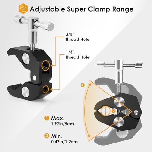 TARION Magic Arm with Super Clamp - 11in/28cm Adjustable Articulating Friction Camera Mount & Clamp with 1/4" and 3/8" Thread for LCD Monitor LED Light Flash Light Phone Action Cam - Image 3