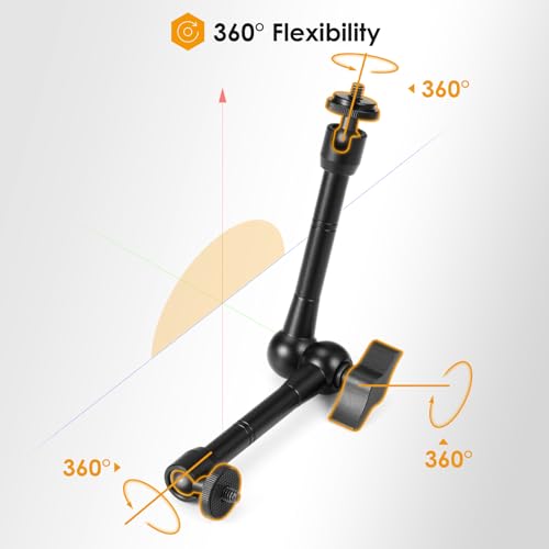 TARION Magic Arm with Super Clamp - 11in/28cm Adjustable Articulating Friction Camera Mount & Clamp with 1/4" and 3/8" Thread for LCD Monitor LED Light Flash Light Phone Action Cam - Image 2