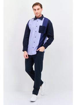 Selected Homme Men Regular Fit Colorblock Long Sleeve Casual Shirts, Blue Combo  - Image 2