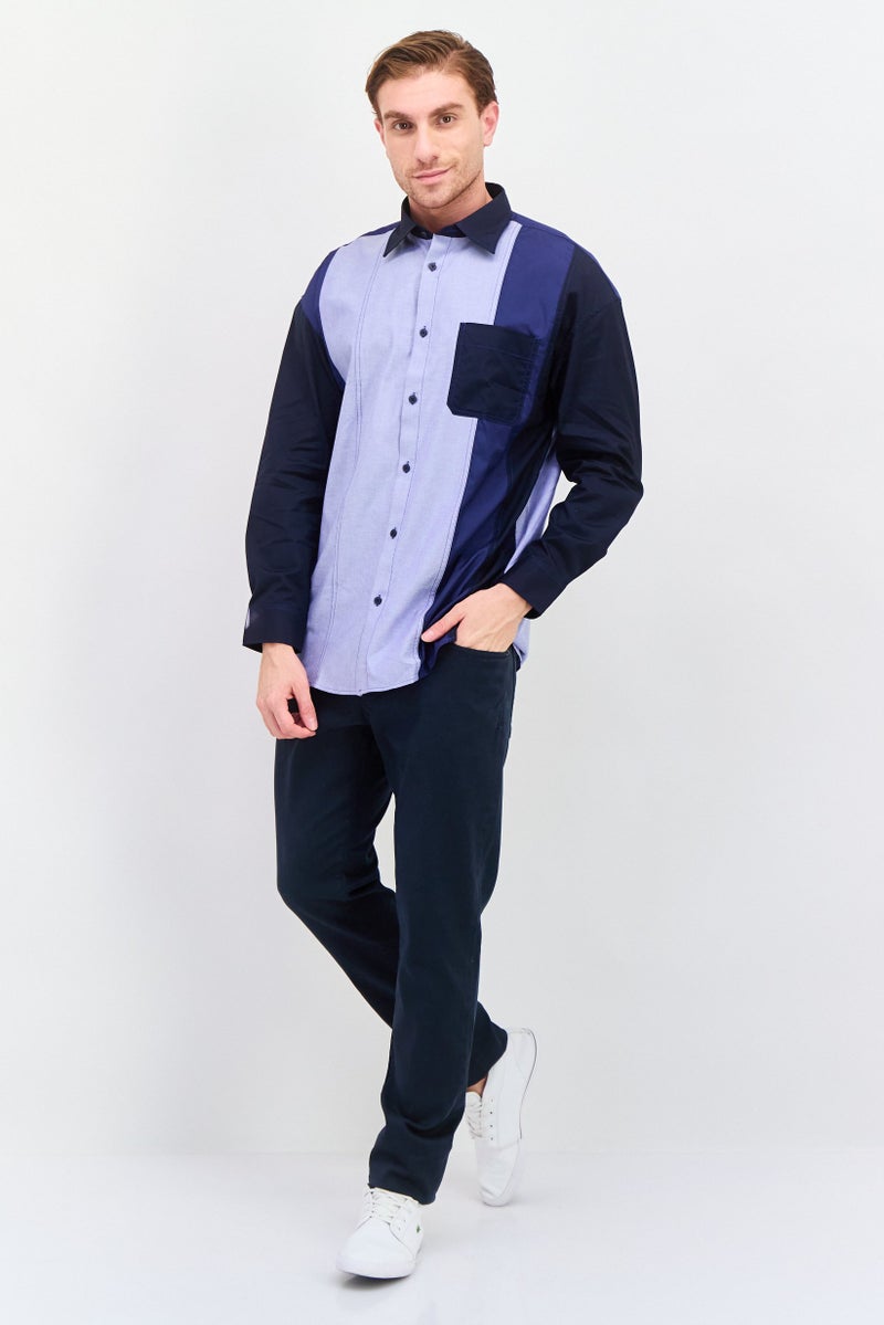 Selected Homme Men Regular Fit Colorblock Long Sleeve Casual Shirts, Blue - Image 2