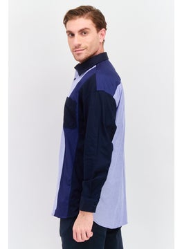 Selected Homme Men Regular Fit Colorblock Long Sleeve Casual Shirts, Blue Combo  - Image 3