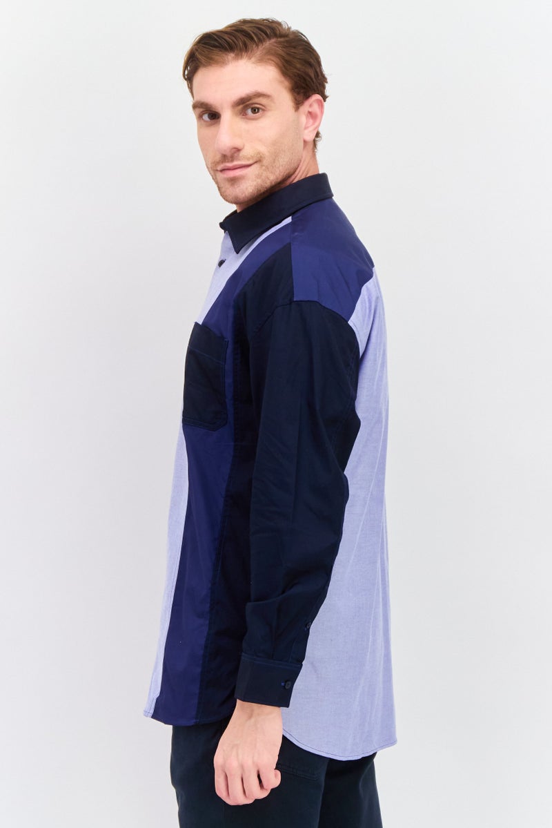 Selected Homme Men Regular Fit Colorblock Long Sleeve Casual Shirts, Blue - Image 3