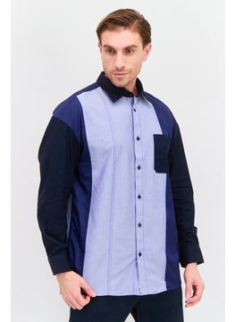 Selected Homme Men Regular Fit Colorblock Long Sleeve Casual Shirts, Blue Combo  - Image 1