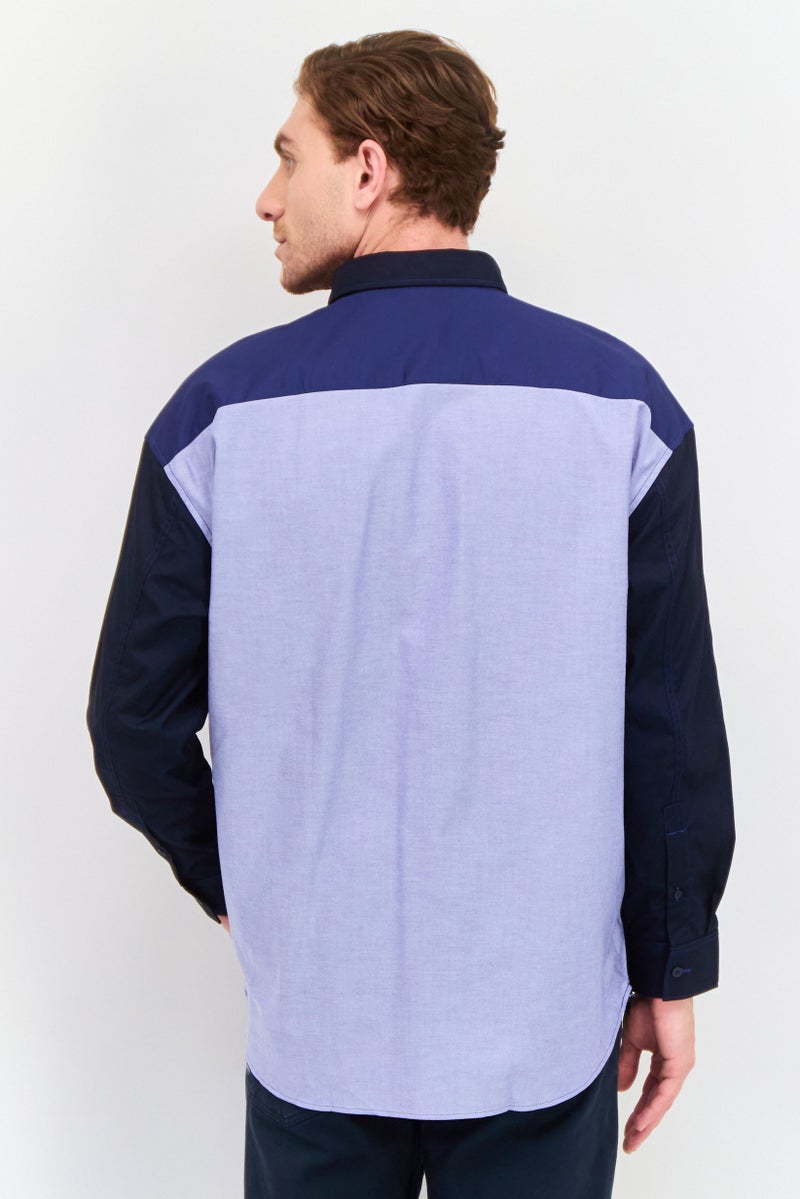 Selected Homme Men Regular Fit Colorblock Long Sleeve Casual Shirts, Blue - Image 4