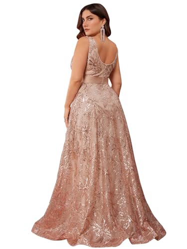 XUIBOL Plus Size Sleeveless Glitter Sequined Womens Long Formal Gown Aline Wedding Guest Dress Floor Length Evening Dresses Champagne 1XL - Image 2