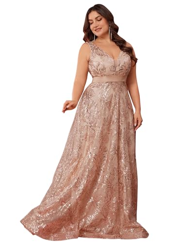 XUIBOL Plus Size Sleeveless Glitter Sequined Womens Long Formal Gown Aline Wedding Guest Dress Floor Length Evening Dresses Champagne 1XL - Image 5