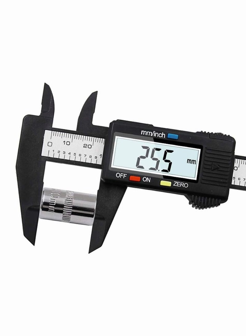 QST EXPRESS 0-150mm Electronic Digital Vernier Caliper Carbon Fiber Dial Gauge Micrometer Measuring Tool Digital Ruler Suitable for Daily and Professional Use (Black） - Image 2