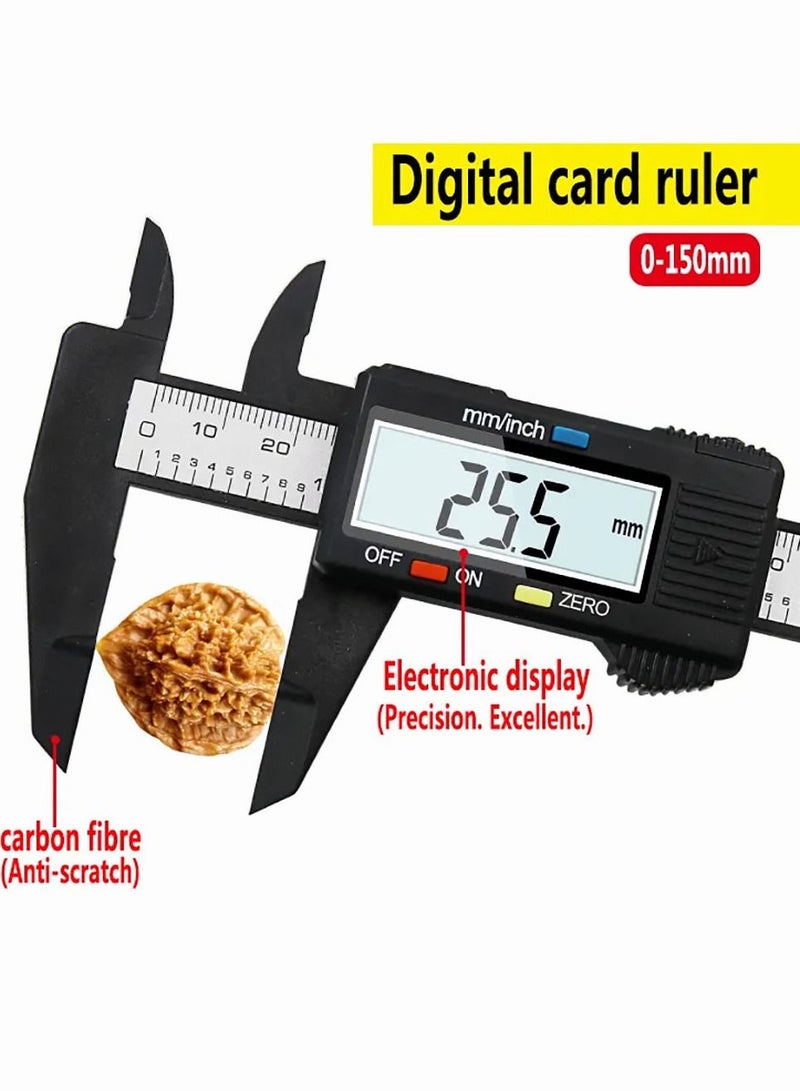 QST EXPRESS 0-150mm Electronic Digital Vernier Caliper Carbon Fiber Dial Gauge Micrometer Measuring Tool Digital Ruler Suitable for Daily and Professional Use (Black） - Image 5