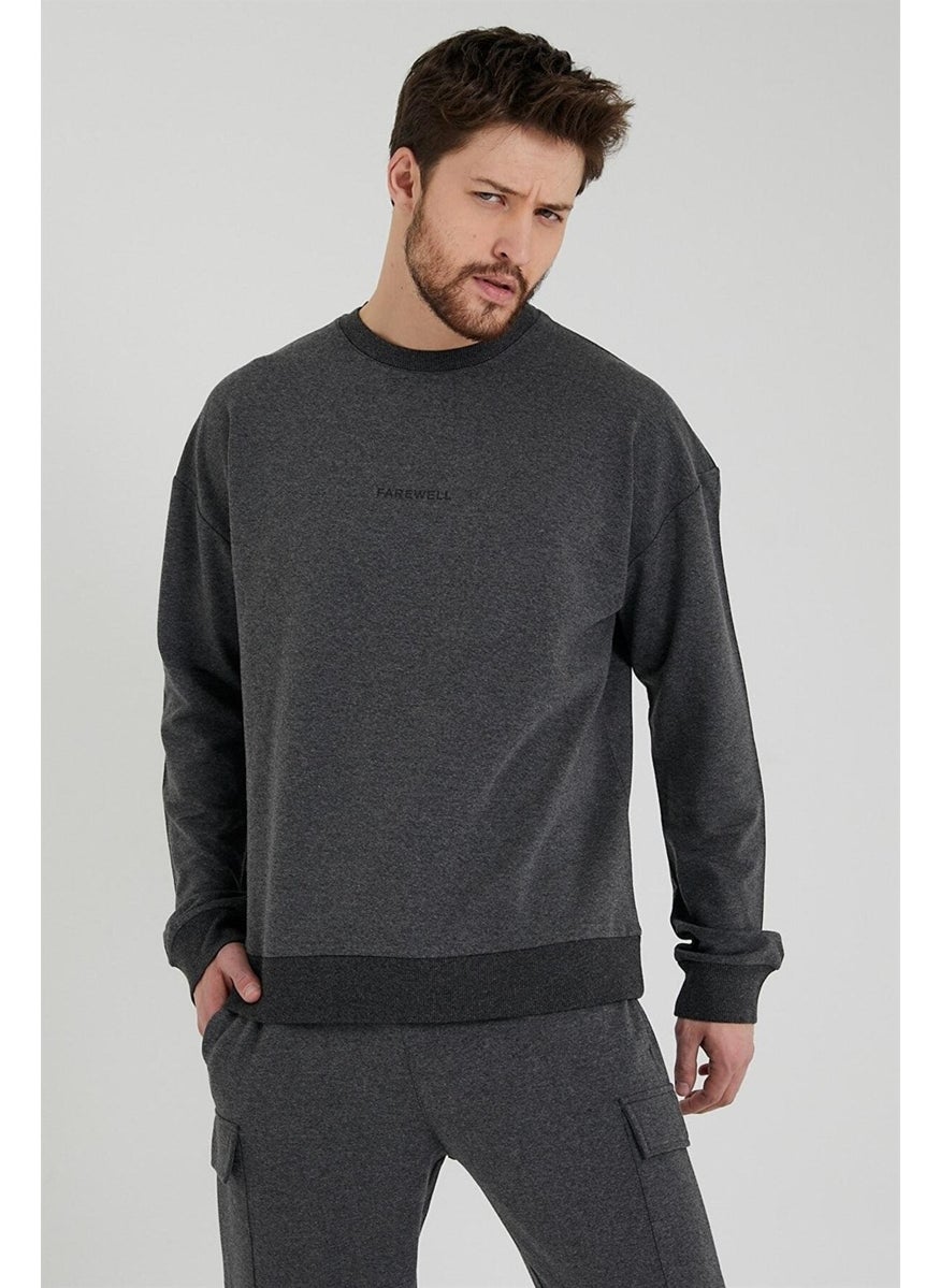 Odelon - Men's Crew Neck Oversize Sweatshirt Anthracite - Image 1