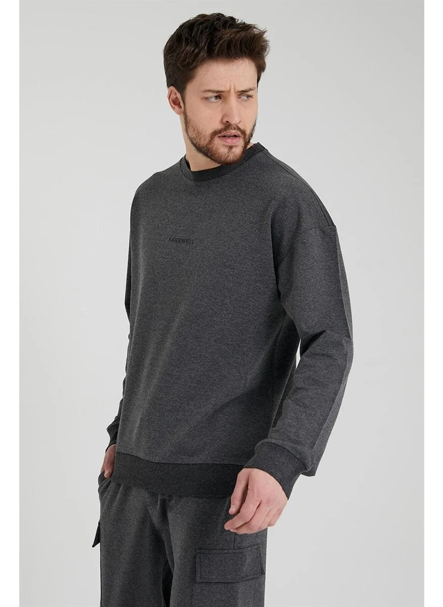 Odelon Men's Crew Neck Oversize Sweatshirt Anthracite