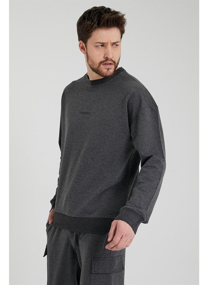 Odelon - Men's Crew Neck Oversize Sweatshirt Anthracite - Image 1