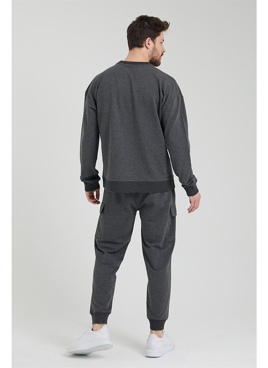 Odelon - Men's Crew Neck Oversize Sweatshirt Anthracite - Image 1
