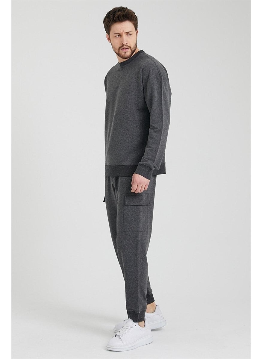 Odelon - Men's Crew Neck Oversize Sweatshirt Anthracite - Image 1