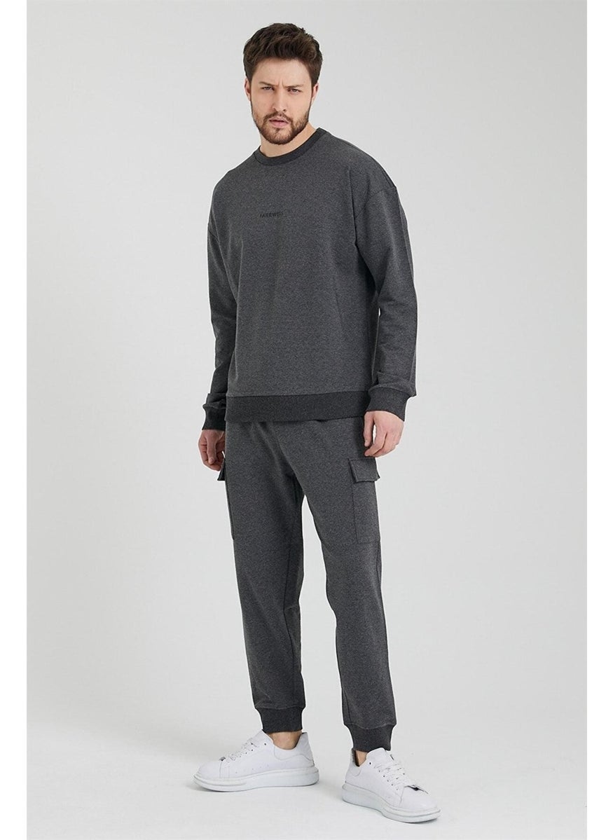 Odelon - Men's Crew Neck Oversize Sweatshirt Anthracite - Image 1