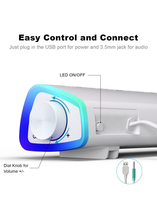 Joshberg Computer Speakers, Bluetooth/Wired Dual Mode RGB Lights with Switch Button, Surround Sound Portable Computer Sound Bar Speaker for Desktop Laptop - Image 3
