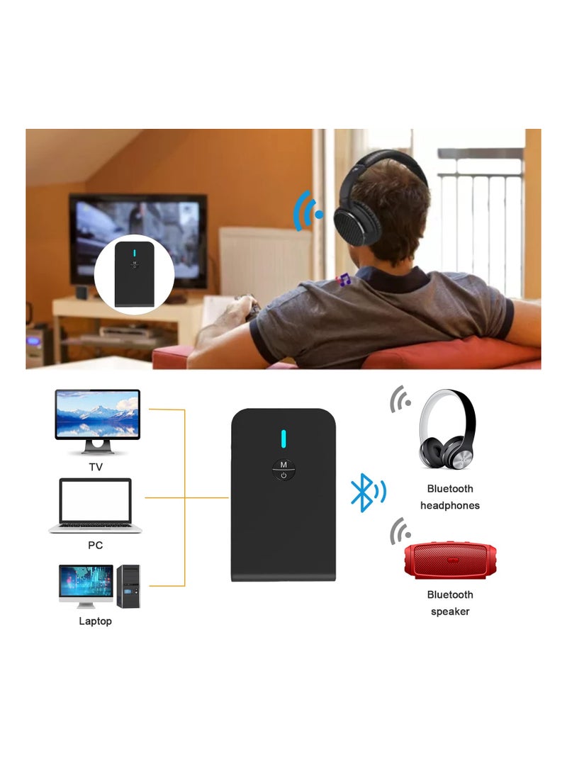Bluetooth 5.0 Transmitter and Receiver, 3-in-1 Wireless Bluetooth Adapter, 3.5mm Bluetooth Audio Adapter for TV, PC, Headphones, Car Sound System, Speakers, Mini Portable, Low Latency(Black)
