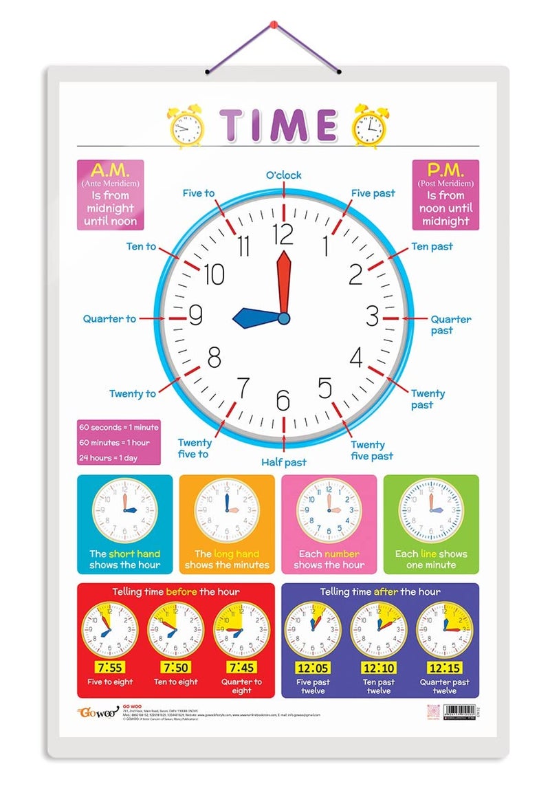 GoWoo TIME Educational Poster for Preschool Kids Classroom Study | Learning- Chart for Kids Learning (20"X30" Inches) - Image 1