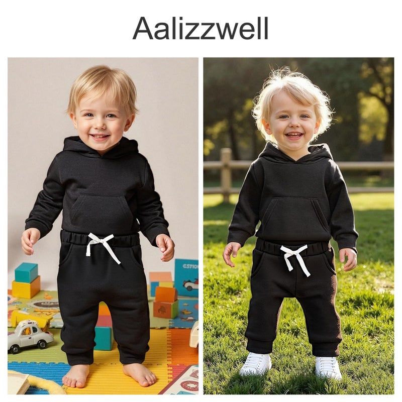 Aalizzwell 0-3 Months Infant Baby Girl Boy Fall Clothes Ribbed Long Sleeve Winter Spring Hoodie Outfit Black - Image 3