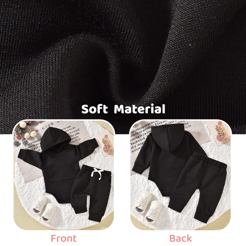 Aalizzwell 0-3 Months Infant Baby Girl Boy Fall Clothes Ribbed Long Sleeve Winter Spring Hoodie Outfit Black - Image 5