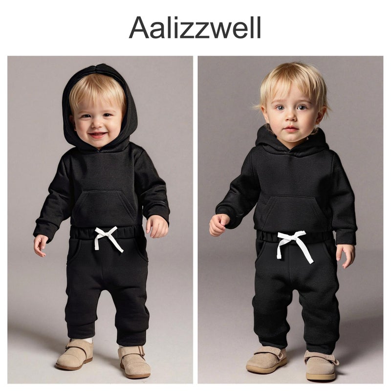 Aalizzwell 0-3 Months Infant Baby Girl Boy Fall Clothes Ribbed Long Sleeve Winter Spring Hoodie Outfit Black - Image 2