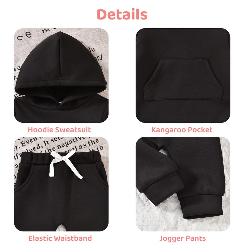 Aalizzwell 0-3 Months Infant Baby Girl Boy Fall Clothes Ribbed Long Sleeve Winter Spring Hoodie Outfit Black - Image 4