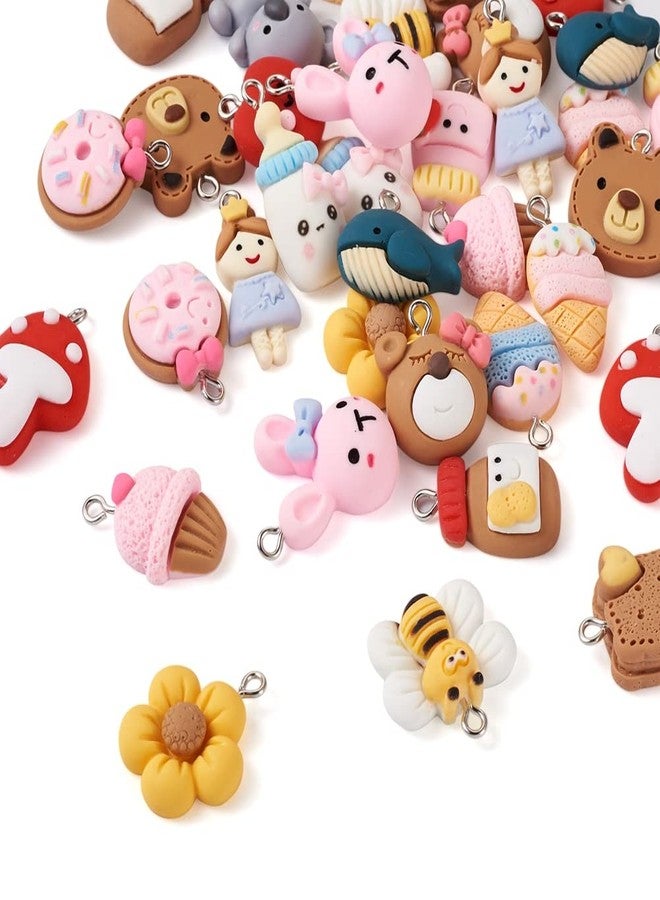 Craftdady مجموعة كرافت دادي من 36 قطعة من دلايات الطعام اللطيفة على شكل حيوانات مصنوعة من الراتنج، تشمل البسكويت والآيس كريم والزهور والأرانب والكوالا، مع حلقة لصنع الأساور والقلائد والأقراط وسلاسل المفاتيح. - Image 1
